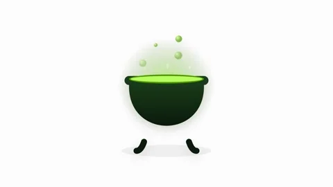 A large dark green potion cauldron features a glowing lime liquid surface w.. Видео 346202324
