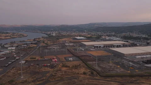 Large Data Center and Electrical Substation in The Dalles Oregon Stock Footage 347773368