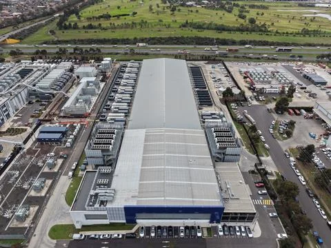 Large data center building processing cloud computing information Stock Photos