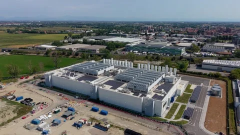 Large Data Center Campus Milan, Italy Aerial View Stock Footage 344956971