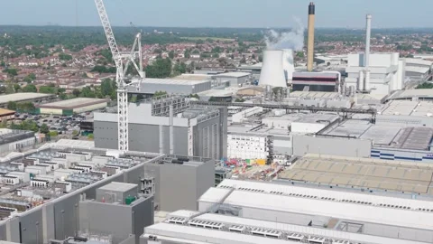 Large Data Center Facility With Active Cooling Towers Daytime Vídeo Stock 338012127