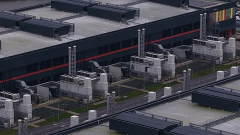 Large data center facility infrastructure with cooling systems Stock Footage 346994458