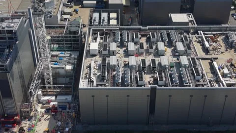 Large Data Center Infrastructure Build and Rooftop Equipment Stock Footage 337528014