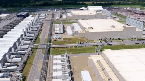 Large Data Center infrastructure campus in Clarksville, Tennessee, drone view Stock Footage 346960567