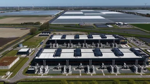 Large data center operating with renewable energy sources Stock Footage 346605899