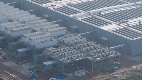 Large data center processing infrastructure with cooling units Stock Photos