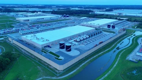 Large data center providing cloud computing and server hosting services in New Stock Footage 346147811