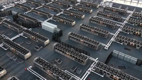 Large data center rooftop in Ashburn, Virginia, with rows of cooling units and 動画素材 333793968