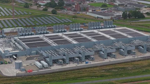 Large data center with solar panel farm aerial view Stock Footage 340352707