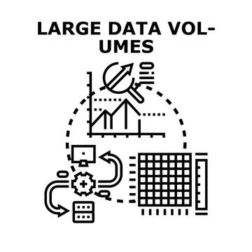 Large data volumes analysis processing and management concept Illustrazione stock