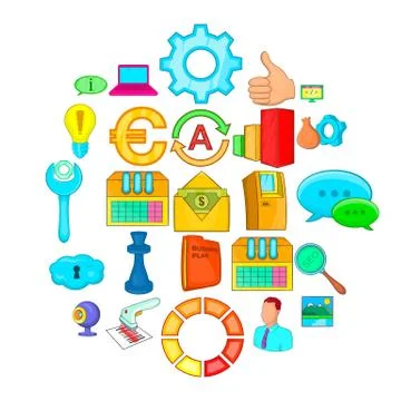 Large data warehouse icons set, cartoon style Illustrazione stock