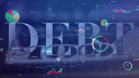 Large Debt Text Over Digital Financial Graphs and Charts Stock Footage 336479115