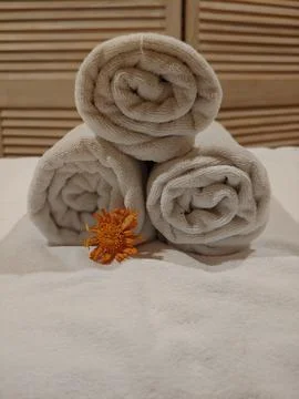 Large decorative composition of towels Foto stock