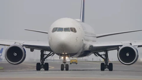 Large Delta Boeing 767 Passenger Airplane Taxi Head On for Takeoff Copenhagen Stock Footage 286045014