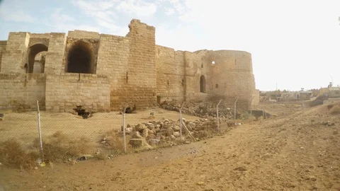 Large but destroyed ancient castle south-east of Turkey, on the border with Stock Footage 81910046