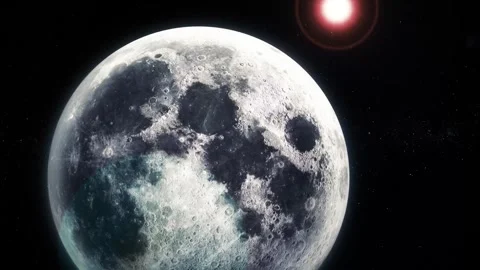 Large detailed moon in dark space with bright light flare and black backgro.. 動画素材 340389733