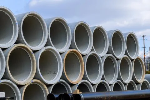 Large diameter concrete pipes Stock Photos