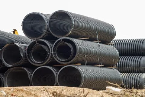 Large diameter plastic pipes Stock Photos