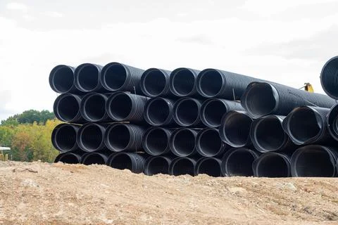 Large diameter plastic water pipes Stock Photos