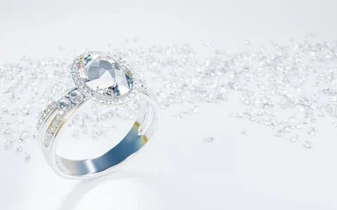 The large diamond is surrounded by many diamonds on the ring made of platin.. Stock Illustration