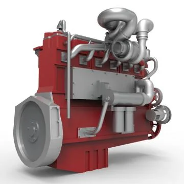 Large diesel engine isolated on a white background. 3d illustration Illustrazione stock