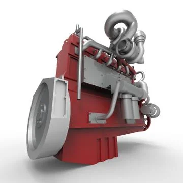 Large diesel engine isolated on a white background. 3d illustration Illustrazione stock