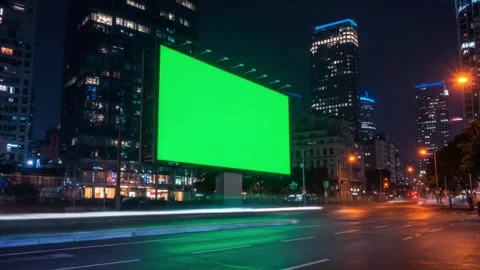 Large Digital Billboard with Green Screen in City at Night Video stock 313174005