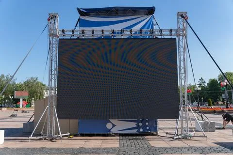 Large digital LED screen mounted on a metal truss Stock Photos