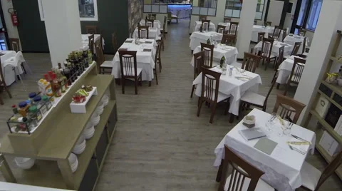 A large dining room ready for service Stock Footage 61537145