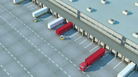 A Large distribution warehouse with gates for loading goods 3D illustration Stock Footage 67664956