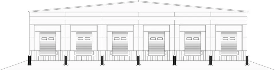 Large distribution warehouse with gates for loading goods. Stock Illustration