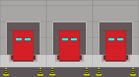 Large distribution warehouse with gates for loading goods. Stock Illustration