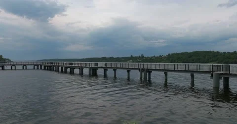A large dock on the river Volga. Evening. Plyos Stock Footage 62847959