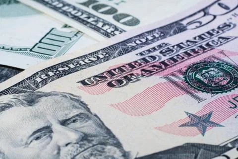 Large dollar bills close-up Stock Photos