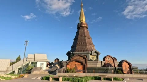 Large Dome-Shaped Buddhist Temple at Sunset in Northern Thailand Stock Footage 339983042
