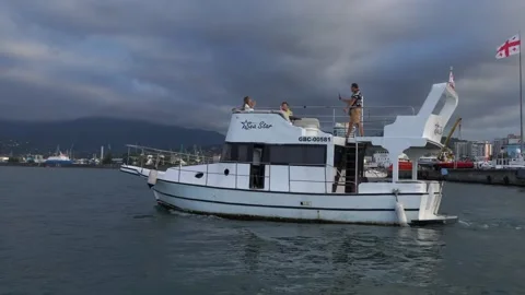 Large double-deck boat at sea Stock Footage 211056361