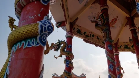 Large dragon-pattern shrine pillar Stock Footage 268666224