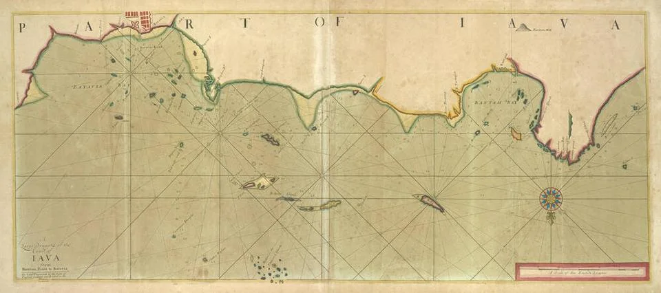 A large draught of the coast of JAVA from Bantam Point to Batavia 1702 - 1... 库存照片