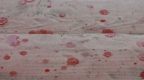 Large drops of rain bounces on red wooden surface Stock Footage 33278024