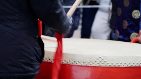 Large drums performance on the Chinese New Year celebration Stock Footage 288075312