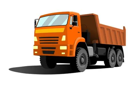 Large dump truck with orange cab and orange body. Three quarter view. Stock Illustration