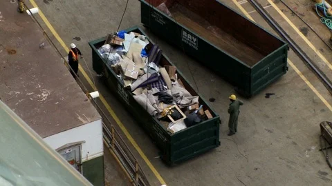Large dumpster on construction site full of refuse and trash 스톡 동영상 123728631