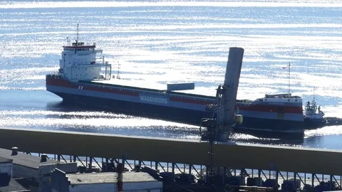 A large Dutch ship in the sparkling waters of the Kola Bay. Stock Footage 83825897