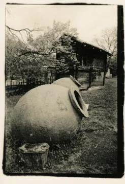 Large earthenware jars for wine. Stock Photos
