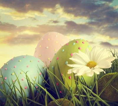 Large easter eggs in the tall grass Photos