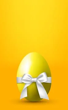 Large egg with a white bow on a yellow background - Vector Stock Illustration