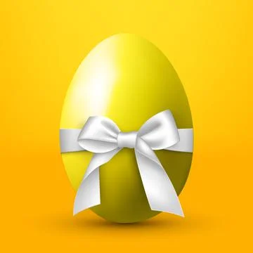 Large egg with a white bow on a yellow background - Vector Stock Illustration