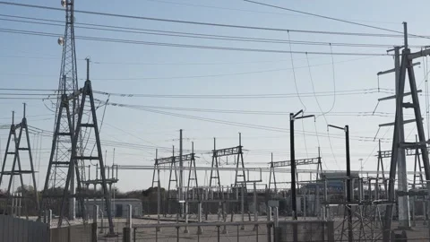 Large electrical sub-station for power grid distribution Video stock 329937566