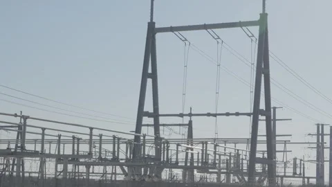 Large electrical sub-station for power grid distribution Stock Footage 329937748