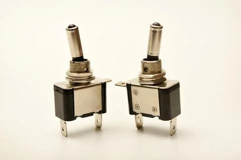 Large electrical switches. Electric toggle switch. The black switch. Stock Photos